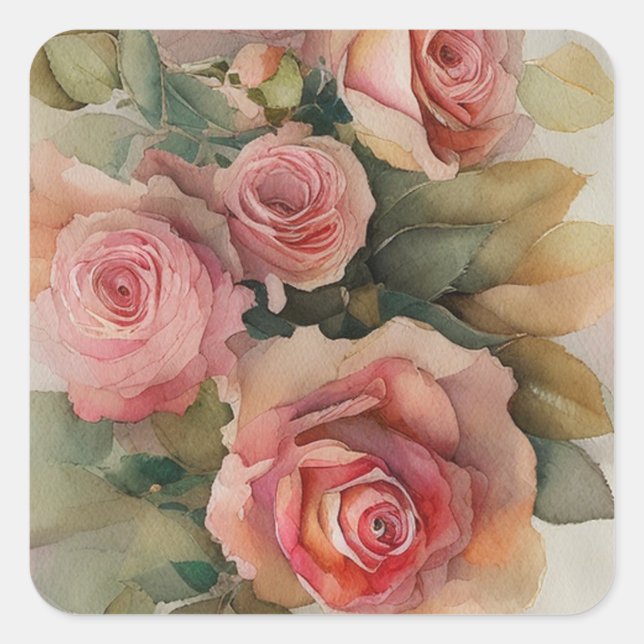 Vintage Roses Square Sticker (Front)