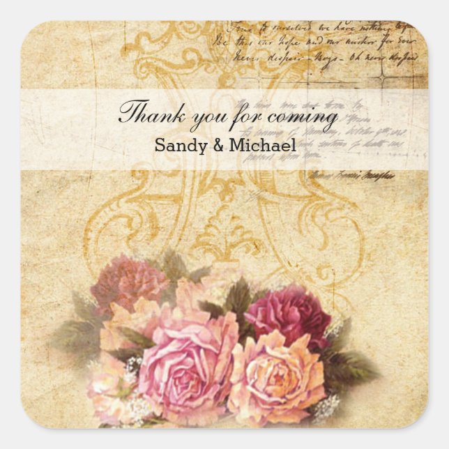 Vintage Roses Square Sticker (Front)