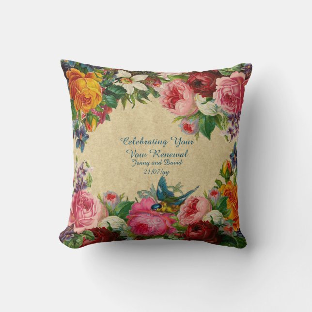 Vintage Roses Vow Renewal Personalised Cushion (Front)