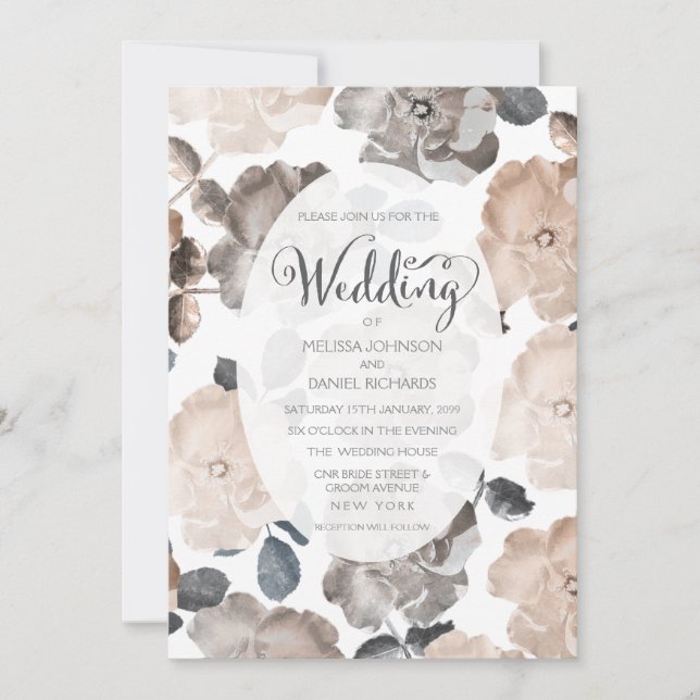 Vintage Roses Wedding Typography Invitation (Front)