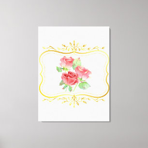 vintage roses with gold frame floral design canvas print