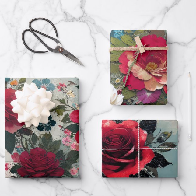 Vintage Roses Wrapping Paper Sheet (Front)