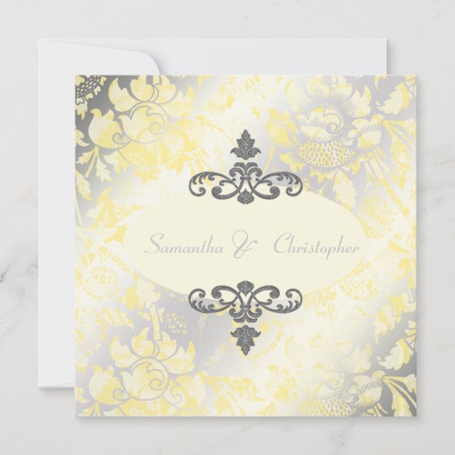 Vintage Roses + Yellow/Grey invitations (Front)