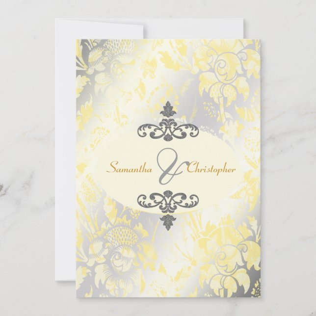 Vintage Roses Yellow + Silver 5x7 invitations (Front)