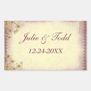 Vintage Rosy Brown Floral Wedding  Save The Date Rectangular Sticker