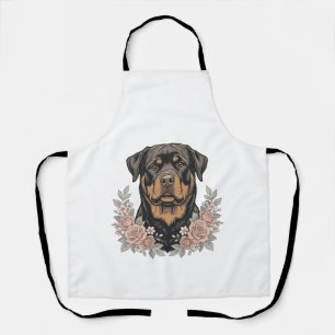 Vintage Rottweiler Floral Portrait Shirt Design_1 Apron