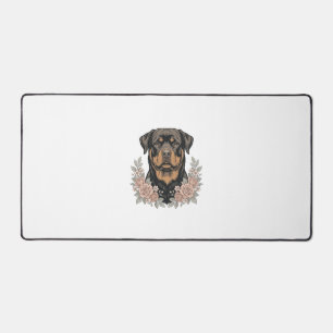 Vintage Rottweiler Floral Portrait Shirt Design_1 Desk Mat