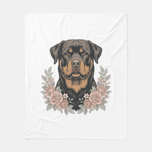 Vintage Rottweiler Floral Portrait Shirt Design_1 Fleece Blanket