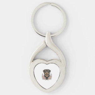 Vintage Rottweiler Floral Portrait Shirt Design_1 Key Ring