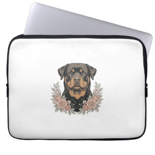 Vintage Rottweiler Floral Portrait Shirt Design_1 Laptop Sleeve