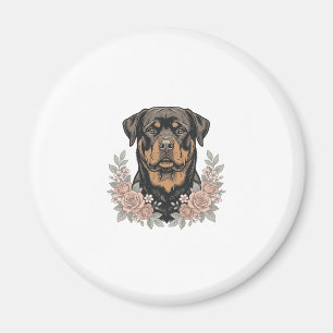 Vintage Rottweiler Floral Portrait Shirt Design_1 Magnet