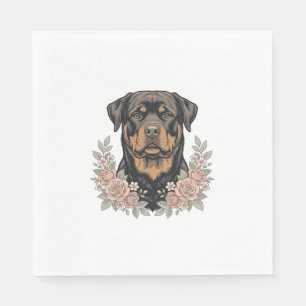 Vintage Rottweiler Floral Portrait Shirt Design_1 Napkin
