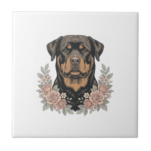 Vintage Rottweiler Floral Portrait Shirt Design_1 Tile