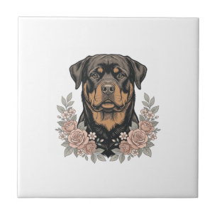 Vintage Rottweiler Floral Portrait Shirt Design_1 Tile