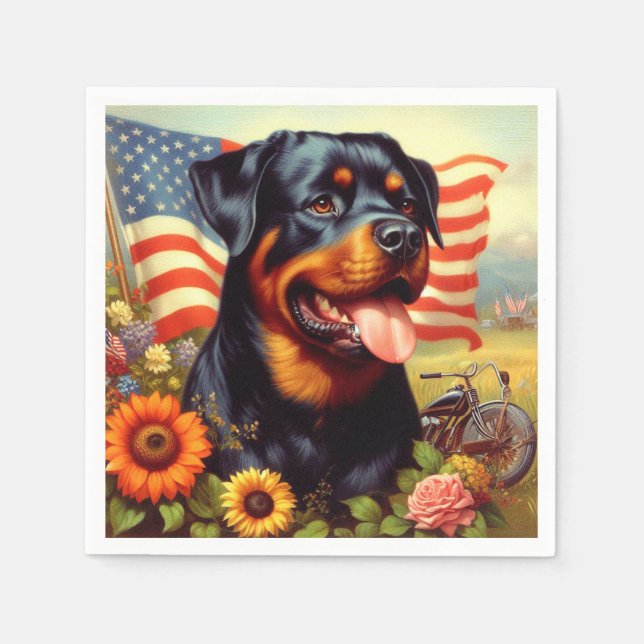 Vintage Rottweiler Painting Napkin (Front)