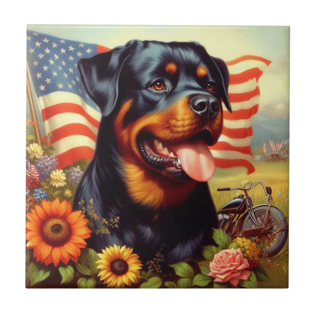 Vintage Rottweiler Painting Tile (Front)