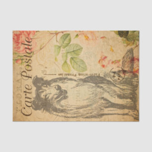 Vintage Rough Collie Dog Floral Flowers French Tissue Paper