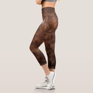Vintage Rough Leather Texture  Capri Leggings