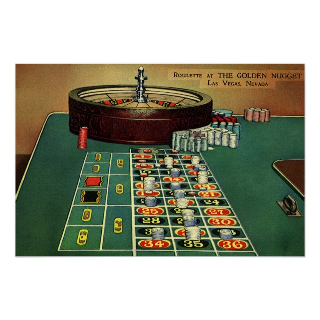 Vintage Roulette Table Casino Game, Gambling Chips Poster (Front)
