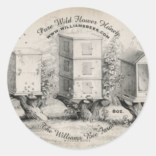 Vintage Round Bee Hives Honey Jar Sticker