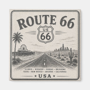 Vintage Route 66 American Road Trip Art Decor Magnet