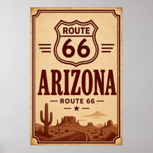 Vintage Route 66 Arizona Desert Roadside Art Poster