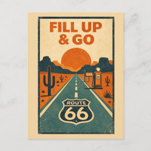 Vintage Route 66 Fill Up And Go Retro Postcard
