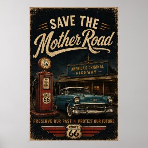 Vintage Route 66 Gas Station Preservation Poster