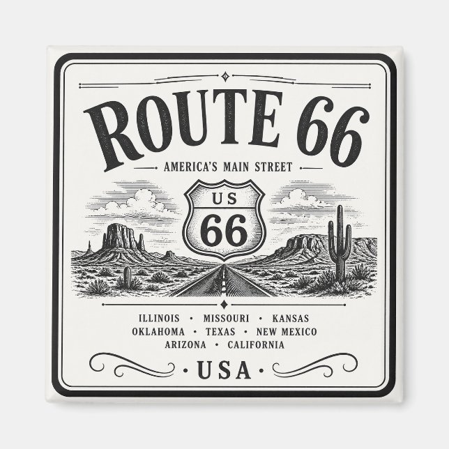 Vintage Route 66 Highway Art Magnet (Front)