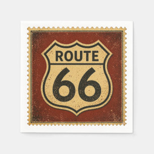 Vintage Route 66 Highway Shield Stamp Americana Napkin