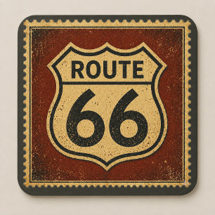 Vintage Route 66 Highway Shield Stamp Americana Square Paper Coaster