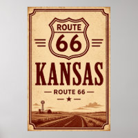 Vintage Route 66 Kansas Prairie Road Trip Art