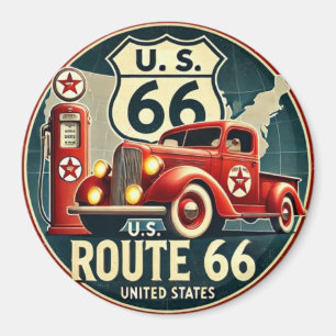 Vintage Route 66 Metal Tin Sign, classic retro car Magnet