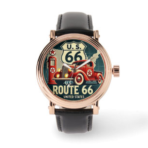 Vintage Route 66 Metal Tin Sign, classic retro car Watch