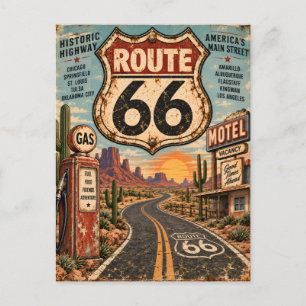 Vintage Route 66 Mother Road Retro Road Trip Postcard