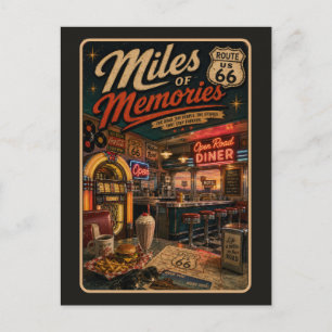 Vintage Route 66 Neon Diner Roadside Americana Postcard