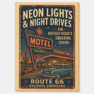 Vintage Route 66 Neon Motel Night Drive Magnet