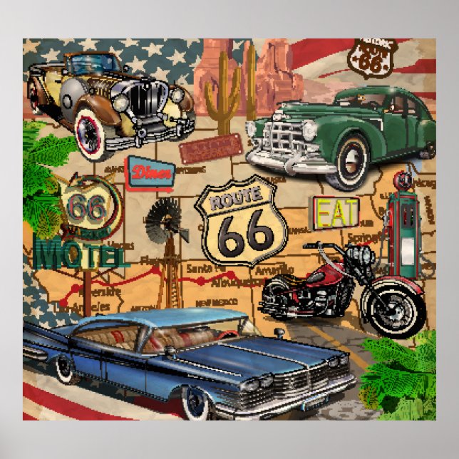 Vintage Route 66, nostalgic poster. Poster (Front)