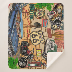 Vintage Route 66, nostalgic poster. Sherpa Blanket
