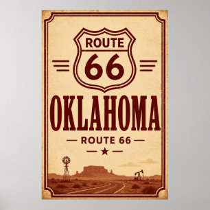 Vintage Route 66 Oklahoma Oilfield Travel Art Poster