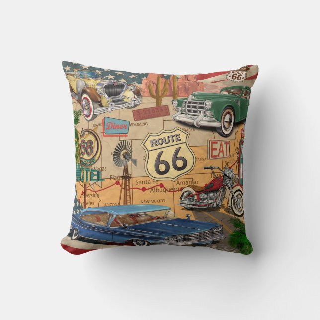 Vintage Route 66 poster. Cushion (Front)