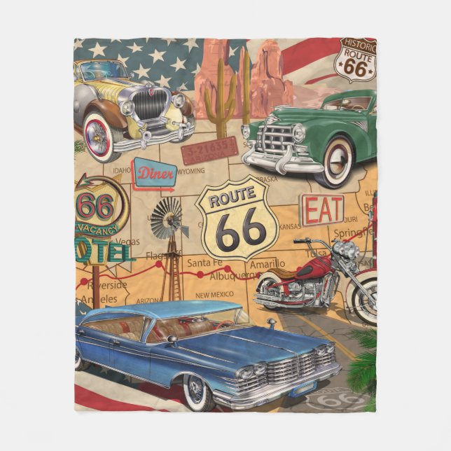 Vintage Route 66 poster. Fleece Blanket (Front)
