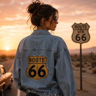 Vintage Route 66 Road Sign Denim Jacket
