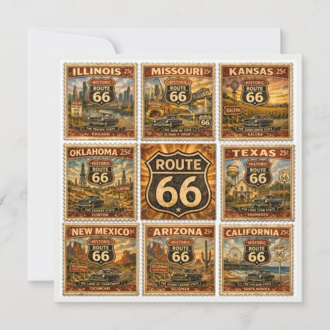 Vintage Route 66 State Stamp Stationery (Front)