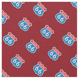 Vintage Route 66 Street Signs Deep Red Fabric