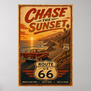 Vintage Route 66 Sunset Highway Poster