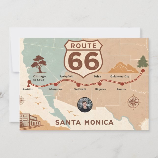 Vintage Route 66 USA Map Holiday Card (Front)
