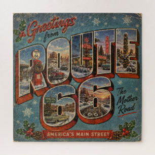 Vintage Route 66 Winter Christmas Large Letter Jigsaw Puzzle