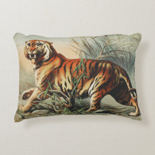 Vintage Royal Bengal Tiger Naturalist Art Print Decorative Cushion
