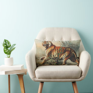 Vintage Royal Bengal Tiger Naturalist Art Print Lumbar Cushion
